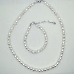 Freshwater AK Pearl Jewelry Set Full String Necklace Close to Round 6mm (40+5mm)-AFAS003