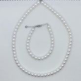 Freshwater AK Pearl Jewelry Set Full String Princess Necklace Round Shape Flawless Freshwater Pearl Necklace (7mm)-AFAS001