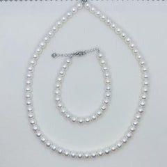 Freshwater AK Pearl Jewelry Set Full String Princess Necklace Round Shape Flawless Freshwater Pearl Necklace (7mm)-AFAS001