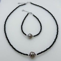 Black Tahitian Baroque Pearl Spinel Design Pearl Set-ASBS001