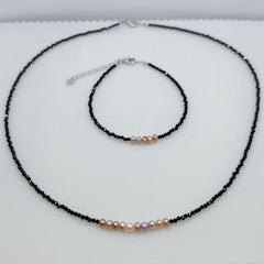 Freshwater Pearl Seedless Pearl Set Spinel Design (3--4mm)AFSS001