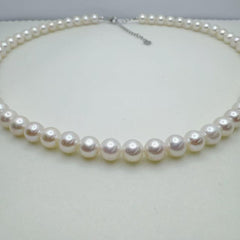 Freshwater AK Pearl Jewelry Set Full String Princess Necklace Round Shape Flawless Freshwater Pearl Necklace (7mm)-AFAS001
