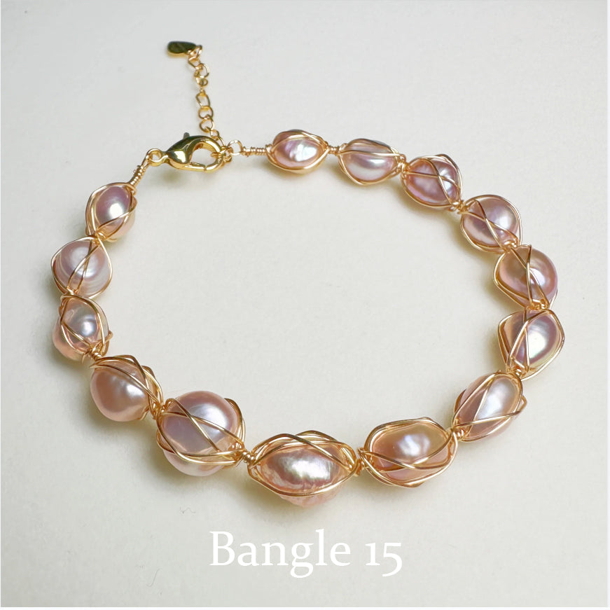 【Wire Wrapping Bangle】 Fresh Water Pearl Wire Wrapping Bangle