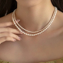 Extremely small grain pearl necklace with natural freshwater pearls, high-quality and luxurious French style collarbone chain