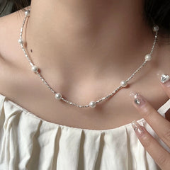 Full Star Nucleated Freshwater Pearl Clavicle Pearl Chain S925 Silver