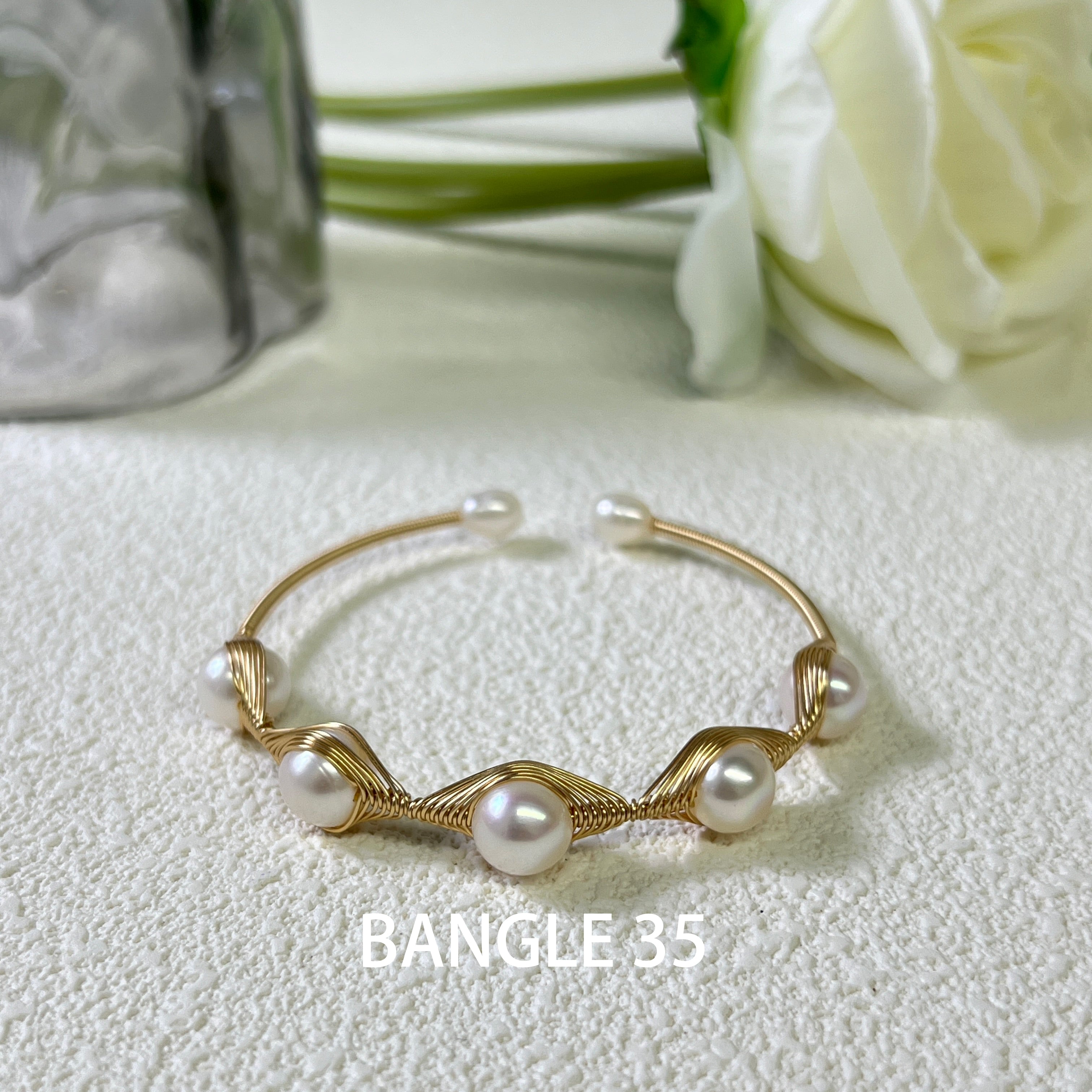 【Wire Wrapping Bangle】 Fresh Water Pearl Wire Wrapping Bangle