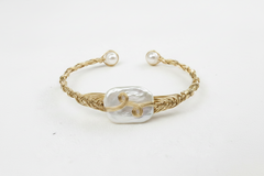 Pearl Bangle  with  Freshwater Baroque pearl gift  (1 King Pearl + 1 Edison Pearl) [Open in live]｜Freshwater  Pearl Bangle Adjustable