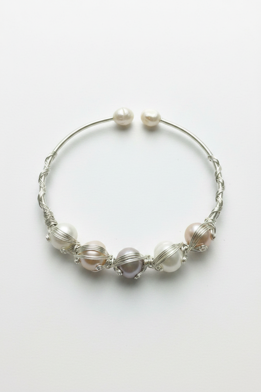 Pearl Bangle  with  Freshwater Baroque pearl gift  (1 King Pearl + 1 Edison Pearl) [Open in live]｜Freshwater  Pearl Bangle Adjustable