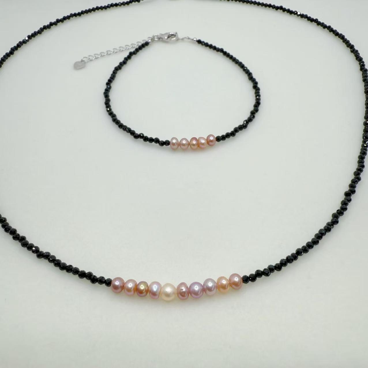 Freshwater Pearl Seedless Pearl Set Spinel Design (3--4mm)AFSS001