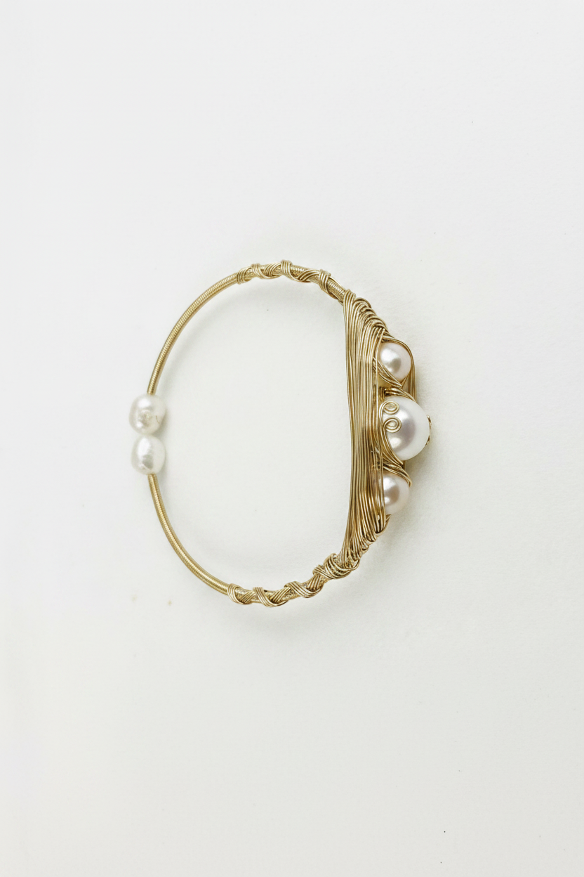 Pearl Bangle  with  Freshwater Baroque pearl gift  (1 King Pearl + 1 Edison Pearl) [Open in live]｜Freshwater  Pearl Bangle Adjustable