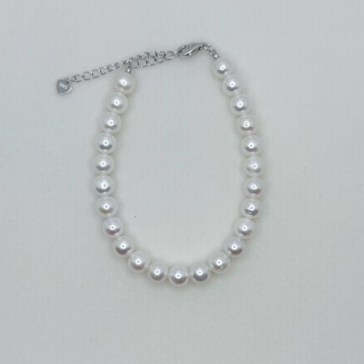 Freshwater AK Pearl Jewelry Set Full String Princess Necklace Round Shape Flawless Freshwater Pearl Necklace (7mm)-AFAS001