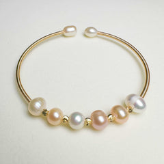 【Wire Wrapping Bangle】 Fresh Water Pearl Wire Wrapping Bangle