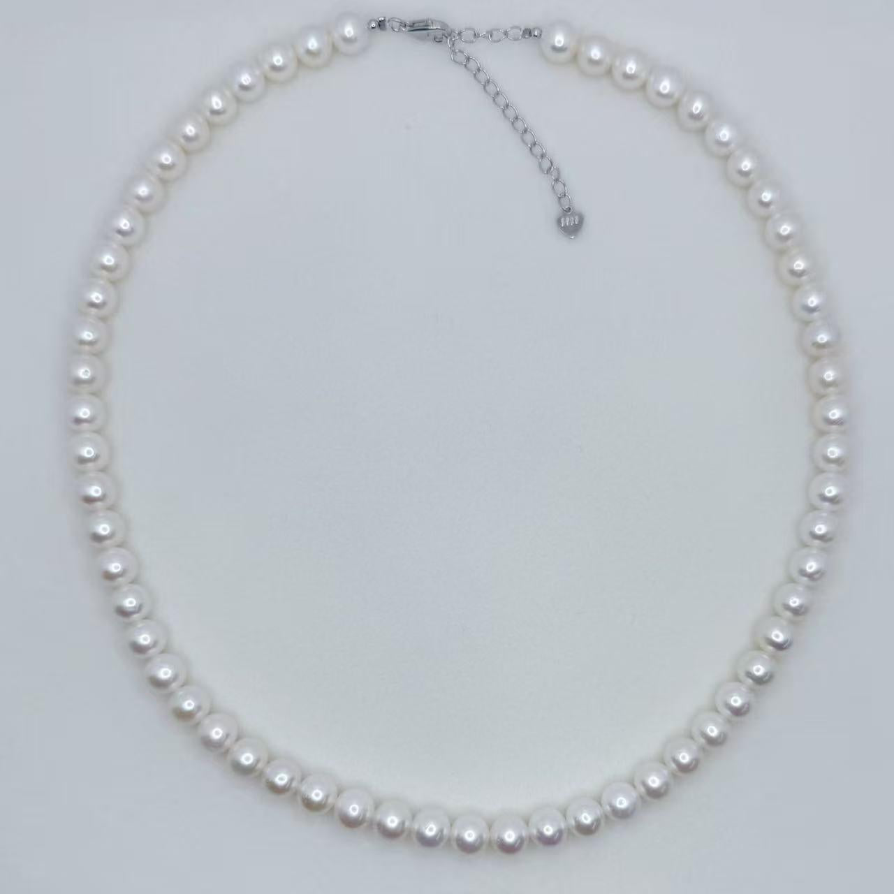 Freshwater AK Pearl Jewelry Set Full String Princess Necklace Round Shape Flawless Freshwater Pearl Necklace (7mm)-AFAS001