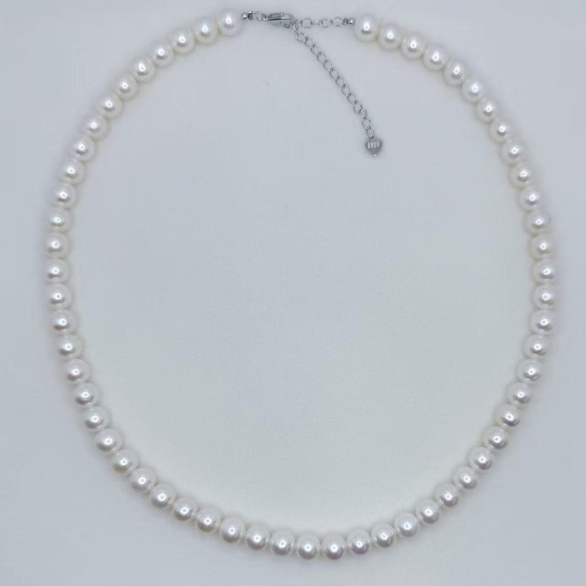 Freshwater AK Pearl Jewelry Set Full String Princess Necklace Round Shape Flawless Freshwater Pearl Necklace (7mm)-AFAS001