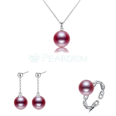 9-10mm Purple Edison Pearl S925 Jewelry Set: Necklace&Ring&Earrings  (End Product)【Pearlism】