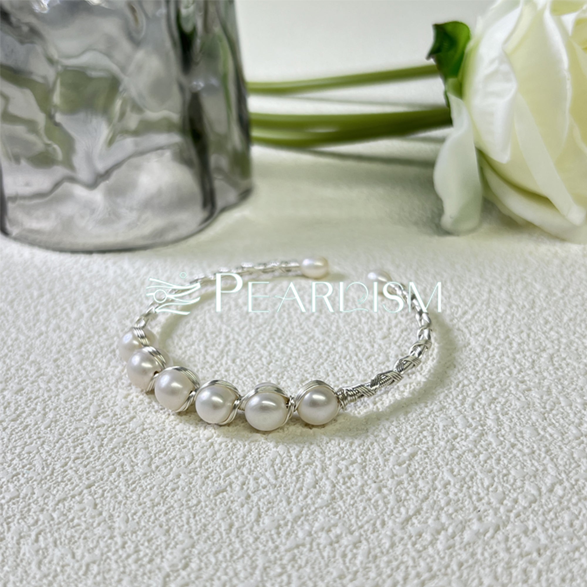 【Wire Wrapping Bangle】 Fresh Water Pearl Wire Wrapping Bangle